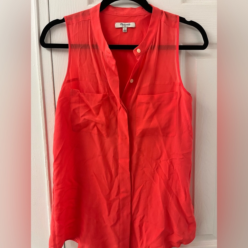 Madewell Orange Sleeveless Button Down Blouse